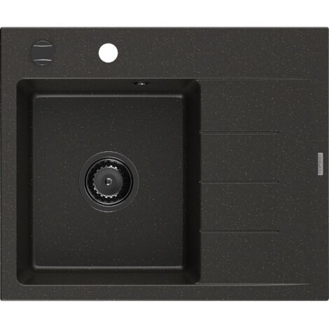 Mexen Ben lavello in granito a 1 vasca con sgocciolatoio sinistro 600 x 500 mm, nero/oro metallizzato, sifone nero - 6522605000-