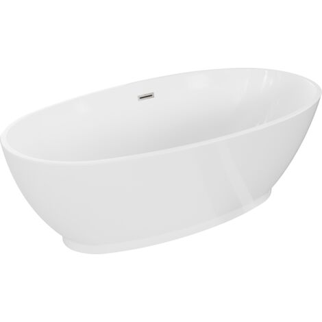 Mexen Bilbao freistehende Badewanne 180 x 90 cm, weiß, Überlauf gebürstetes Nickel - 51311809000-97