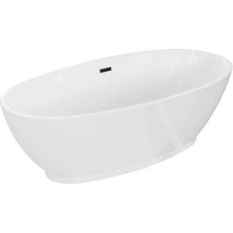 Mexen Bilbao vasca da bagno autoportante 180 x 90 cm, bianca, troppo pieno nero - 51311809000-70