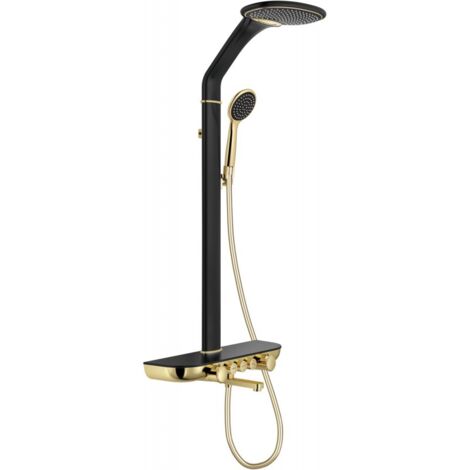 Mexen Blaze ensemble de douche encastré avec pomme de douche et robinet, noir/or - 78109-75