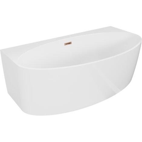 Mexen Bruna ba帽era exenta adosada 170 x 88 cm, blanco brillo, rebosadero oro rosa - 52731708800-60