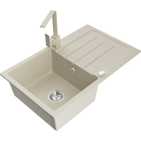 Mexen Bruno 1 Becken-Granitspüle mit Abtropffläche und Mischbatterie Rita, Beige - 6513-69-670300-69
