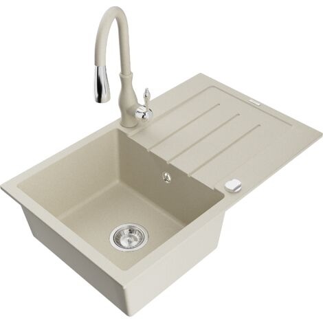 Mexen Bruno 1 Becken-Granitspüle mit Abtropffläche und Mischbatterie Savita, Beige - 6513-69-672601-