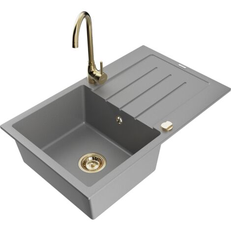 Mexen Bruno 1 Becken-Granitspüle mit Abtropffläche und Mischbatterie Telma, Grau - 6513-71-670200-50