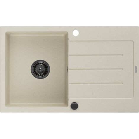 Mexen Bruno fregadero de granito de 1 seno con escurridor 795 x 495 mm, beige, sif贸n negro - 6513791010-69-B