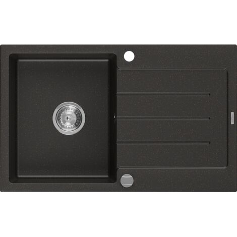 Mexen Bruno fregadero de granito de 1 seno con escurridor 795 x 495 mm, negro/dorado met谩lico, sif贸n cromado- 6513791010-75