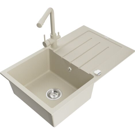Mexen Bruno fregadero de granito de 1 seno con escurridor y grifo de cocina Duero, beige - 6513-69-671600-69
