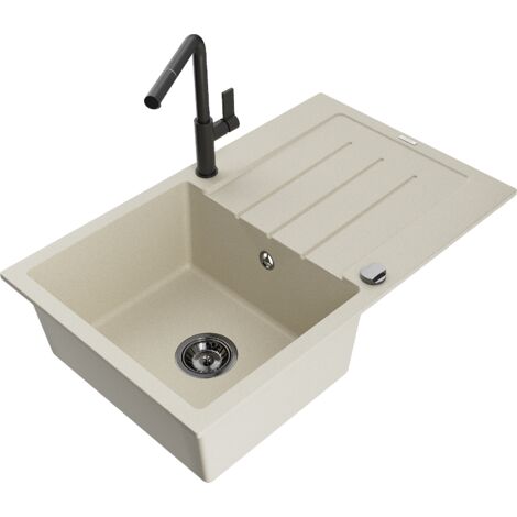 Mexen Bruno fregadero de granito de 1 seno con escurridor y grifo de cocina Flora, beige - 6513-69-670401-70-B