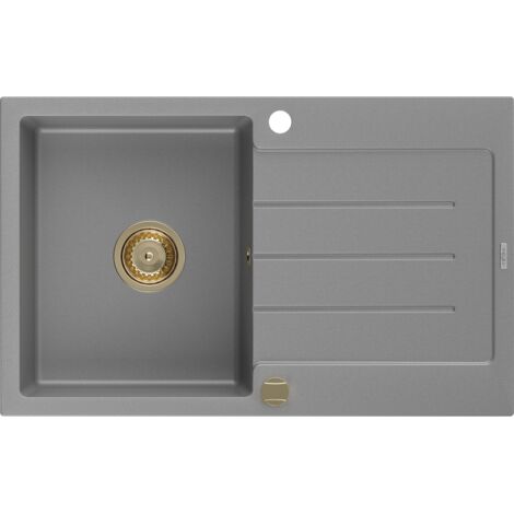Mexen Bruno Granitspüle mit einem Becken und einer Abtropffläche 795 x 495 mm, Grau, Siphon Gold - 6