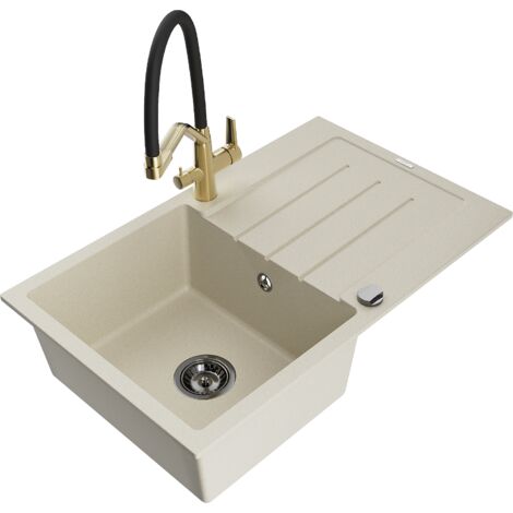 Mexen Bruno lavello in granito a 1 vasca con sgocciolatoio e rubinetto da cucina Duo, beige - 6513-69-671701-57-B