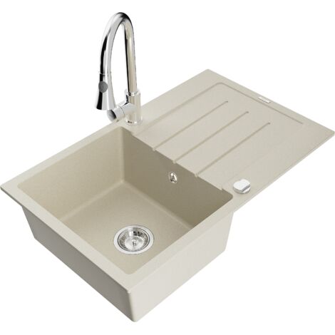 Mexen Bruno lavello in granito a 1 vasca con sgocciolatoio e rubinetto da cucina Elia, beige - 6513-69-670101-00