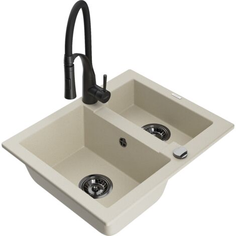 Mexen Carlos 1-Becken-Granit-Spüle mit Mischbatterie Aster, Beige - 6518-69-73450-70-B