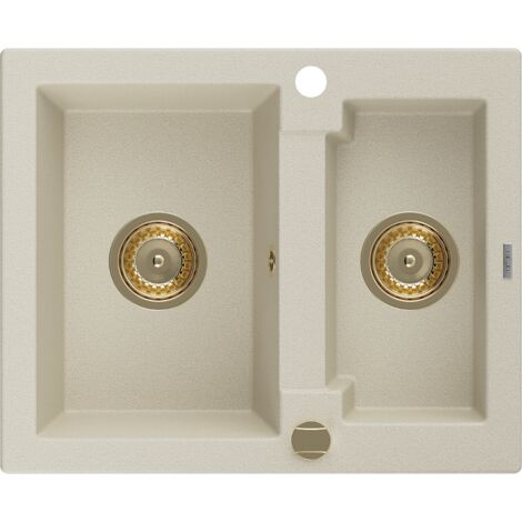 Mexen Carlos 1,5-Becken-Granitspüle 582 x 475 mm, Beige, Siphon Gold - 6518581500-69-G