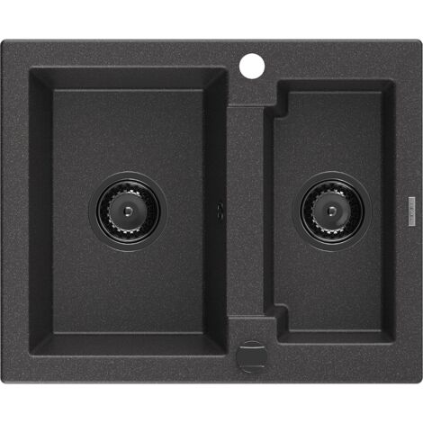 Mexen Carlos 1,5-Becken-Granitspüle 582 x 475 mm, Schwarz gesprenkelt, Siphon Schwarz - 6518581500-7
