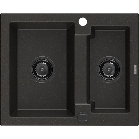 Mexen Carlos 1,5-Becken-Granitspüle 582 x 475 mm, Schwarz/Gold metallisch, Siphon Schwarz - 65185815