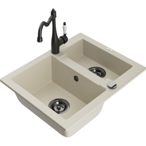 Mexen Carlos 1,5-Becken-Granitspüle mit Mischbatterie Carla, Beige - 6518-69-670700-70