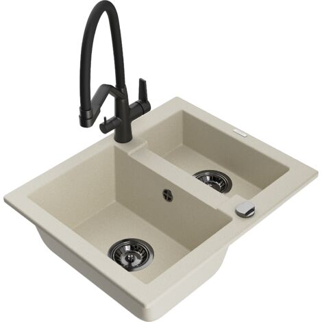 Mexen Carlos fregadero de granito de 1,5 senos con grifo de cocina Duo, beige - 6518-69-671701-70-B