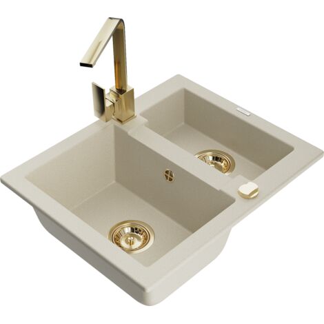 Mexen Carlos fregadero de granito de 1,5 senos con grifo de cocina Rita, beige - 6518-69-670300-50