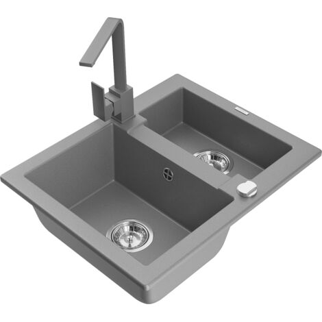 Mexen Carlos fregadero de granito de 1,5 senos con grifo de cocina Rita, gris - 6518-71-670300-71