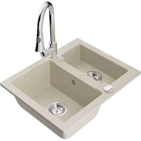 Mexen Carlos lavello in granito 1,5 vasca con miscelatore da cucina Elia, beige - 6518-69-670101-00