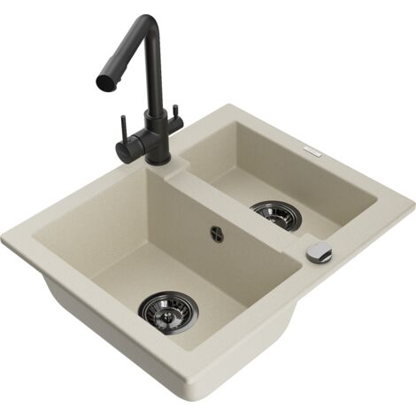 Mexen Carlos lavello in granito 1,5 vasca con rubinetto cucina Duero, beige - 6518-69-671600-70