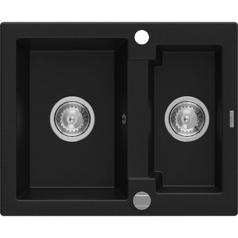 Mexen Carlos lavello in granito 1,5 vasche 582 x 475 mm, nero, sifone cromato - 6518581500-77