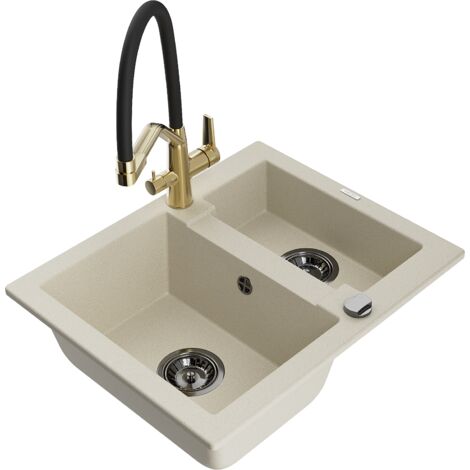 Mexen Carlos lavello in granito 1,5 vasche con miscelatore cucina Duo, beige - 6518-69-671701-57-B
