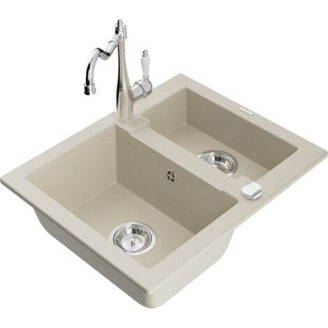 Mexen Carlos lavello in granito 1,5 vasche con rubinetto da cucina Carla, beige - 6518-69-670700-00