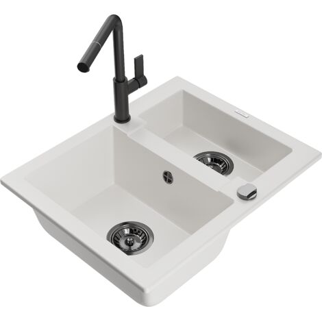 Mexen Carlos lavello in granito a 1,5 vasca con miscelatore cucina Flora, bianco - 6518-20-670401-70-B
