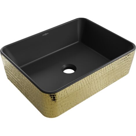 Mexen Catia lavabo de comptoir 48 x 37 cm, Noir mat/or motif écaille - 21314878