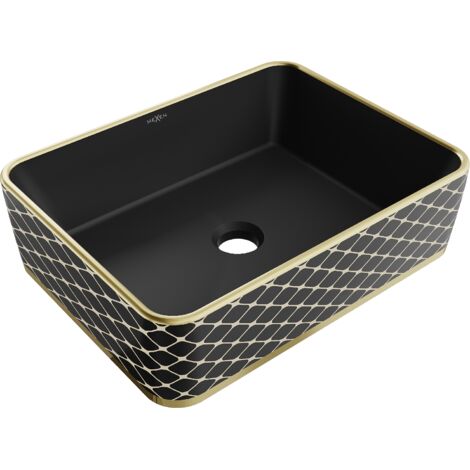 Mexen Catia lavabo de sobremesa 48 x 37 cm, negro mate/dise帽o de cuadricula dorada - 21314879