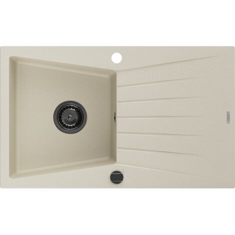Mexen Cesar fregadero de granito de 1 seno con escurridor 775 x 470 mm, beige, sif贸n negro - 6514771010-69-B