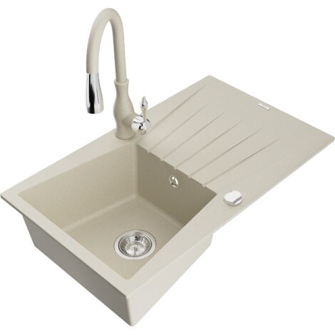 Mexen Cesar fregadero de granito de 1 seno con escurridor y grifo de cocina Savita, beige - 6514-69-672601-69