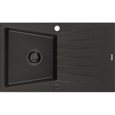 Mexen Cesar Granitspüle mit einem Becken und einer Abtropffläche 775 x 470 mm, Schwarz/Gold metallis