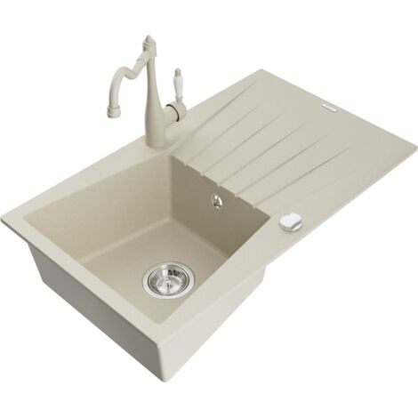 Mexen Cesar lavello in granito a 1 vasca con sgocciolatoio e miscelatore da cucina Carla, beige - 6514-69-670700-69