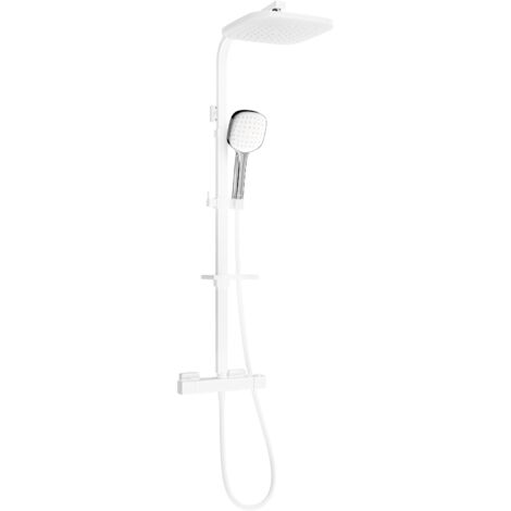 Mexen CQ33 juego de ducha empotrada con cabezal de ducha y grifo termost谩tico, blanco/cromo - 772503395-21