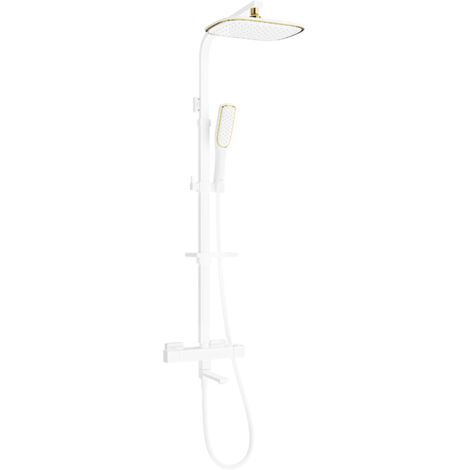 Mexen CQ49 conjunto de ba帽era-ducha con rociador y grifo termost谩tico, blanco/dorado - 779104995-25
