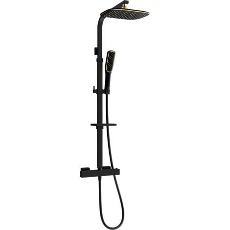Mexen CQ49 set doccia esterno con soffione e miscelatore termostatico, nero/oro - 772504995-75