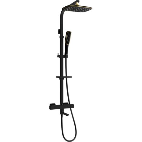 Mexen CQ49 set vasca-doccia con soffione e miscelatore termostatico, nero/oro - 779104995-75