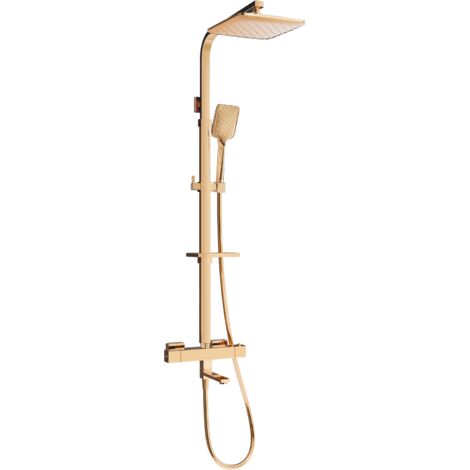Mexen CQ62 set vasca-doccia con soffione e miscelatore termostatico, oro rosa - 779106295-60