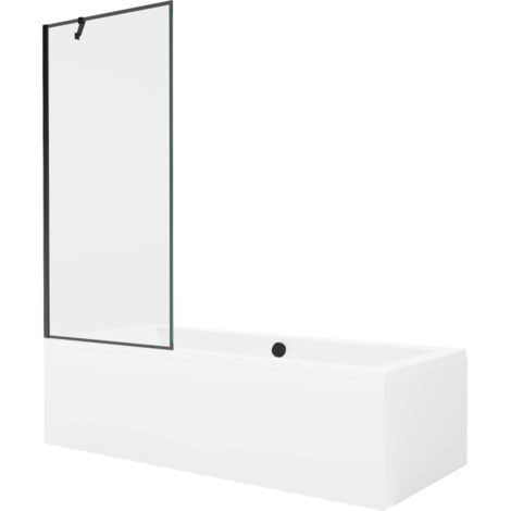 Mexen Cube ba帽era rectangular 170 x 80 cm con revestimiento y pantalla de 1 hoja 80 cm, patr贸n negro - 550517080X9508007070