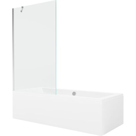Mexen Cube ba帽era rectangular 180 x 80 cm con carcasa y mampara de 1 hoja 100 cm, transparente, cromo - 550518080X9510000001