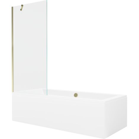 Mexen Cube ba帽era rectangular 180 x 80 cm con carcasa y mampara de 1 hoja 80 cm, transparente, dorado - 550518080X9508000050