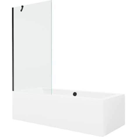 Mexen Cube ba帽era rectangular 180 x 80 cm con carcasa y mampara de 1 hoja 90 cm, transparente, negro - 550518080X9509000070