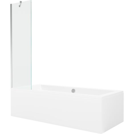 Mexen Cube ba帽era rectangular 180 x 80 cm con carenado y mampara de 1 hoja 50 cm, transparente, cromo - 550518080X9505000001