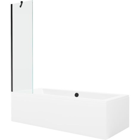 Mexen Cube ba帽era rectangular 180 x 80 cm con cubierta y mampara de 1 hoja 50 cm, transparente, negro - 550518080X9505000070