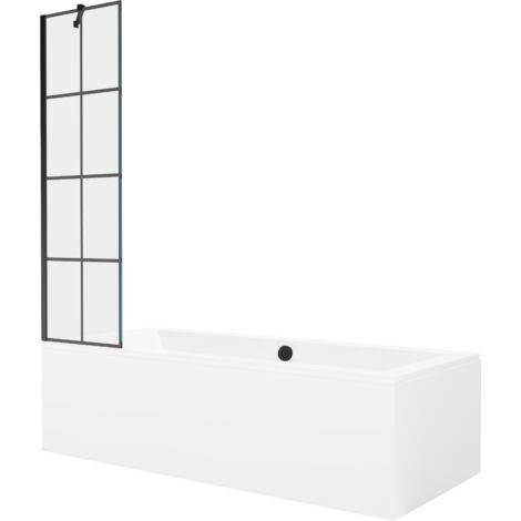 Mexen Cube ba帽era rectangular 180 x 80 cm con revestimiento y biombo de 1 hoja 50 cm, patr贸n negro - 550518080X9505007077