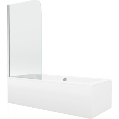 Mexen Cube ba帽era rectangular de 180 x 80 cm con carcasa y pantalla de 1 hoja de 75 cm, transparente, cromo