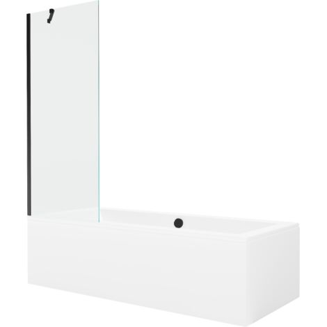Mexen Cube ba帽era rectangular de 180 x 80 cm con fald贸n y mampara de 1 hoja de 70 cm, transparente, negro