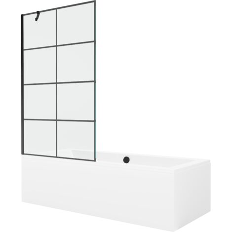 Mexen Cube baignoire rectangulaire 170 x 80 cm avec tablier et écran 1 volet 100 cm, motif noir - 550517080X9510007077